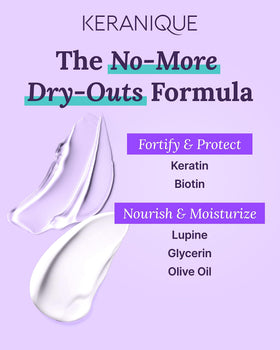 Keranique ingredients label with keratin, biotin and niacinamide for strengthening