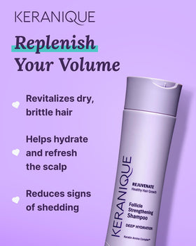 Keranique ingredients panel showing biotin and niacinamide for scalp support