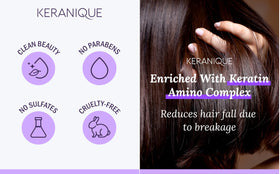 Keranique label highlighting Keratin Amino Complex benefits