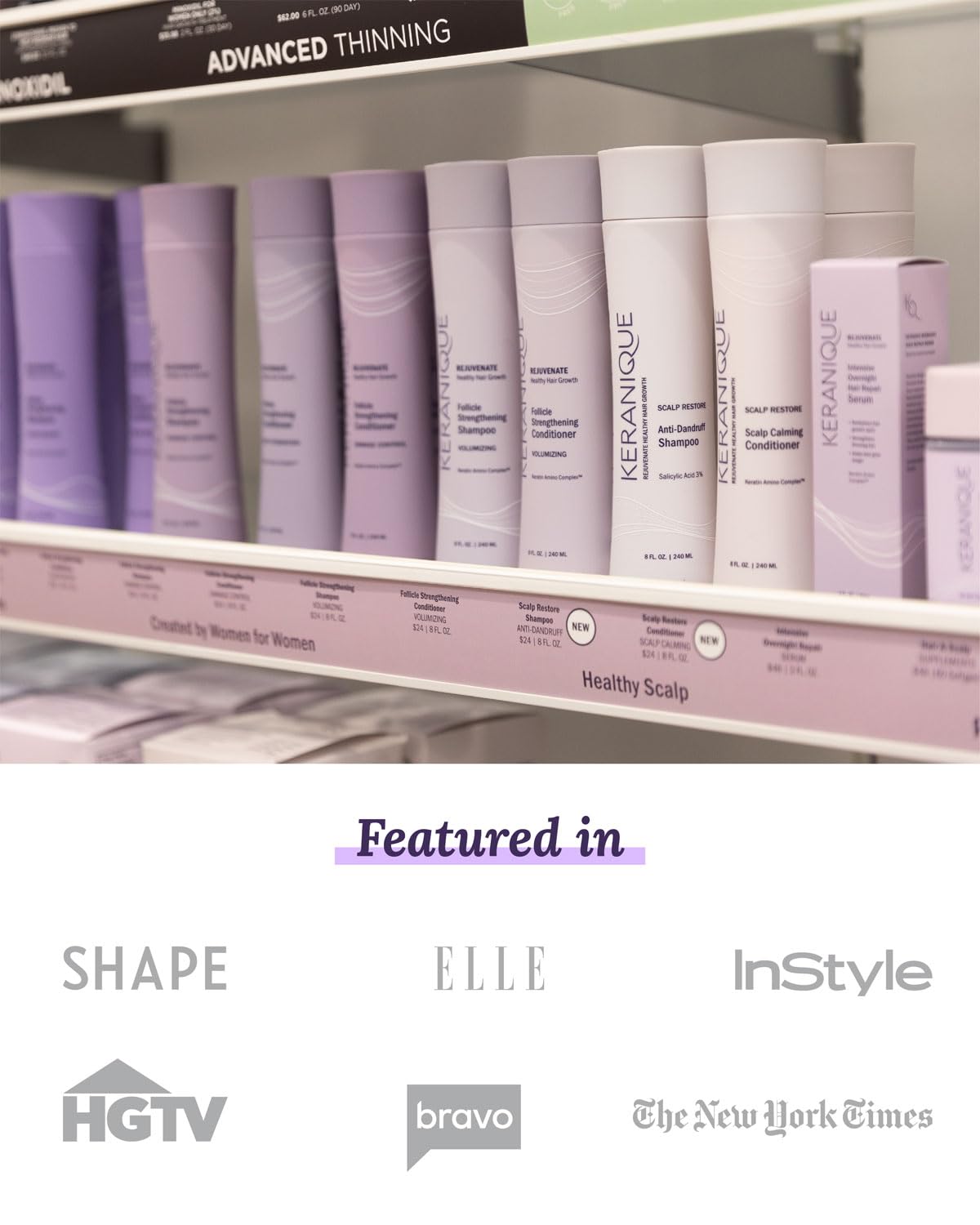 Keranique lifestyle scene of woman blow-drying for styling ease benefit