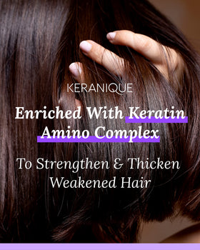 Keranique lifestyle shot of woman with touchable fuller-looking hair