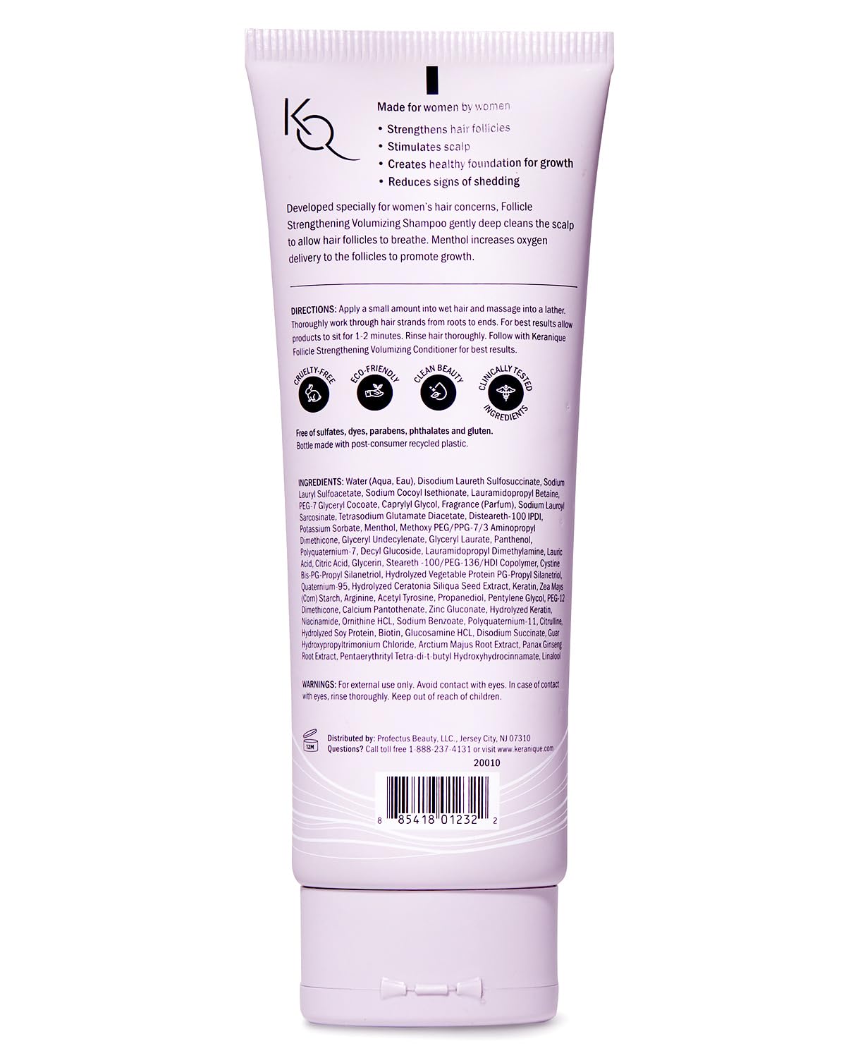 Keranique packaging back label highlighting clean, sulfate-free formula