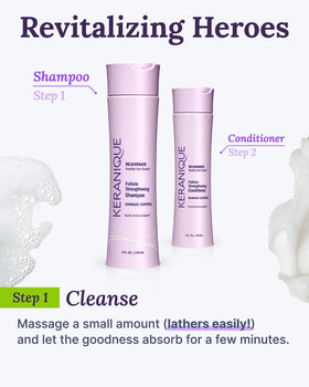 Pouring Keranique shampoo to show lightweight viscosity and ease of use