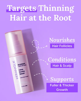 Keranique serum texture on hand showing quick-absorbing benefit