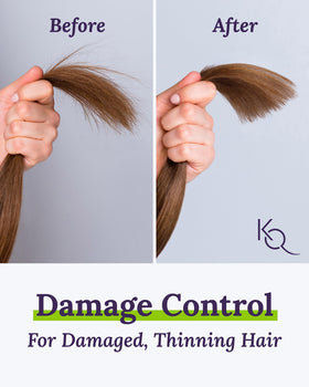 Keranique shampoo pump and label close-up highlighting product benefits