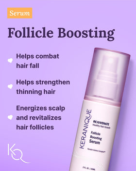 Keranique texturizing spray being applied for root lift and styling support