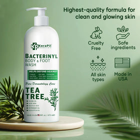 KERAPIL close-up label highlighting tea tree ingredient and clarity