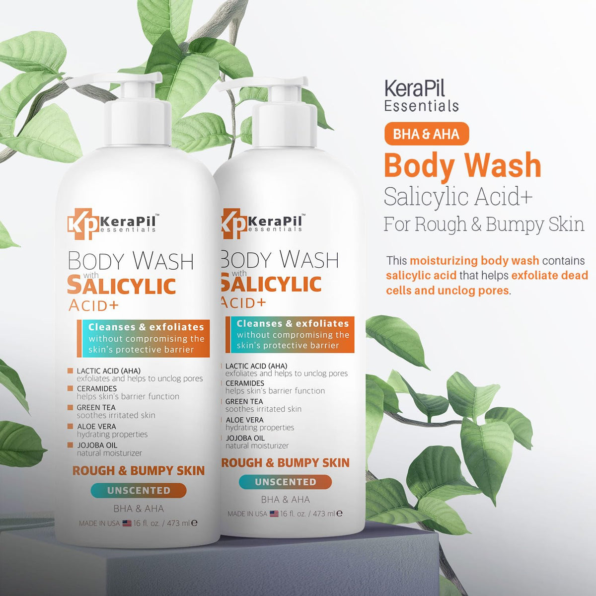 KERAPIL in shower use showing application for body acne and bumps