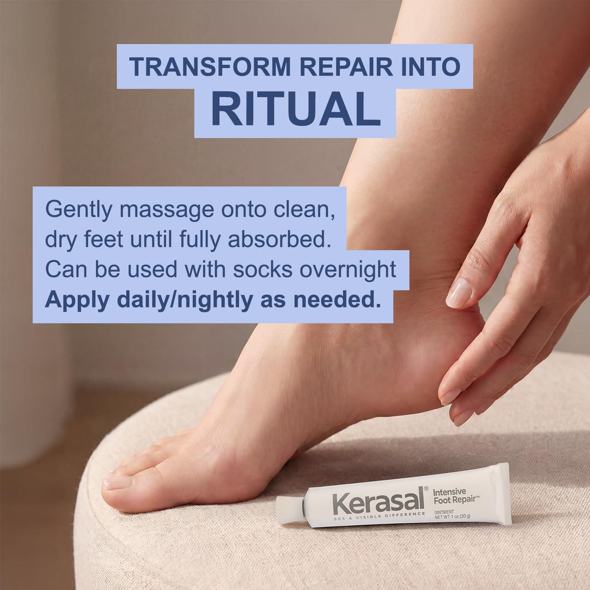 Kerasal ingredient label close-up showing salicylic acid and urea, emphasizes active repair benefit
