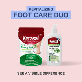 Close view of Kerasal label and ingredients emphasizing natural tea tree oil and minerals