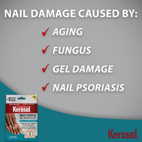 Kerasal patches displayed in hand for scale showing easy portability benefit