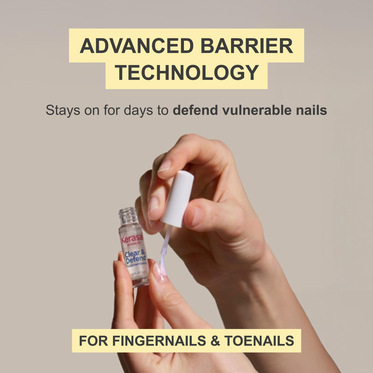 Kerasal brush applying clear treatment for precise, lint-free results