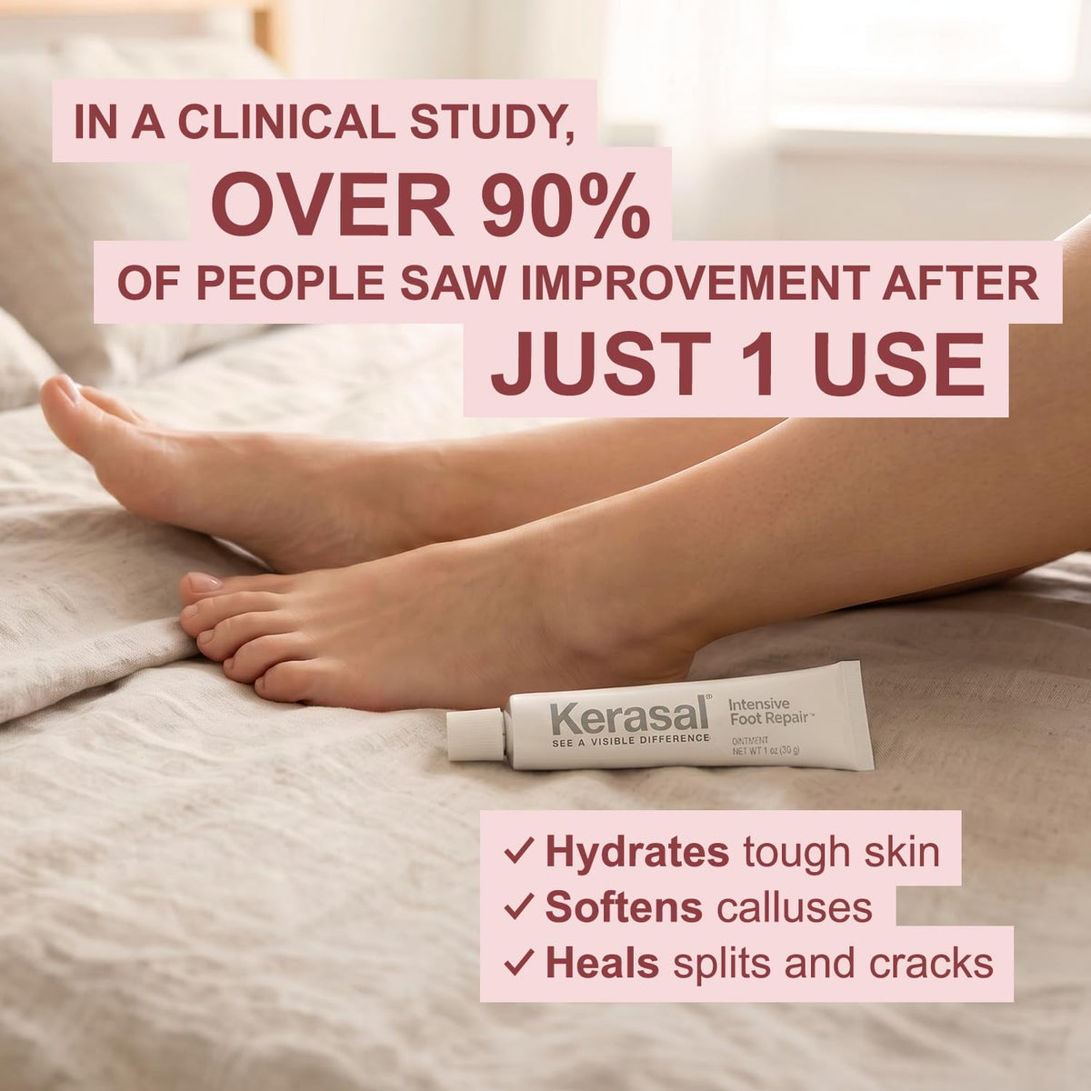 Kerasal gel socks on feet illustrating comfortable overnight hydration