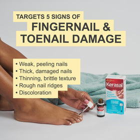 Kerasal product drop on fingernail showing texture and fast absorption benefit
