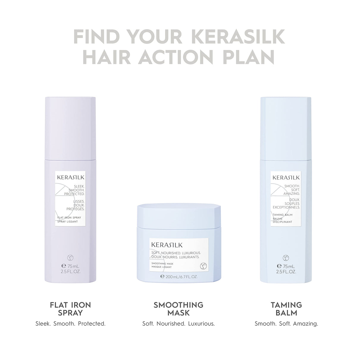 Kerasilk finishing cream scale and label 50ml highlighting ingredients and soft finish benefit