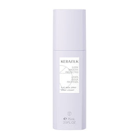 Kerasilk front packaging showing sleek bottle and product name, promotes quick styling