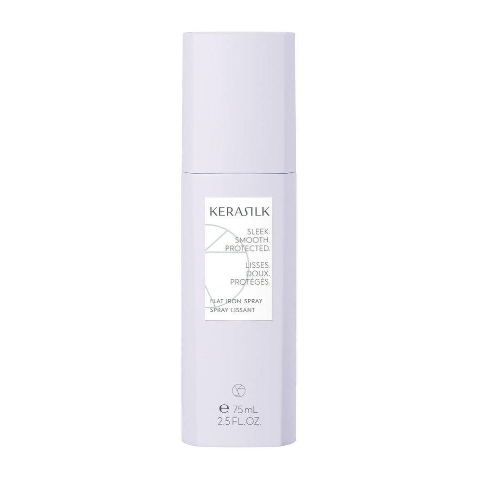 Kerasilk front packaging showing sleek bottle and product name, promotes quick styling