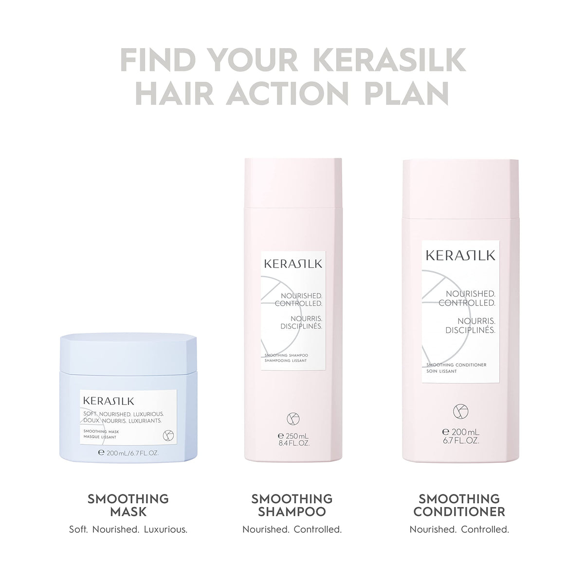 Kerasilk label close-up with biomimetic silk and shea oil details for nourishing benefits