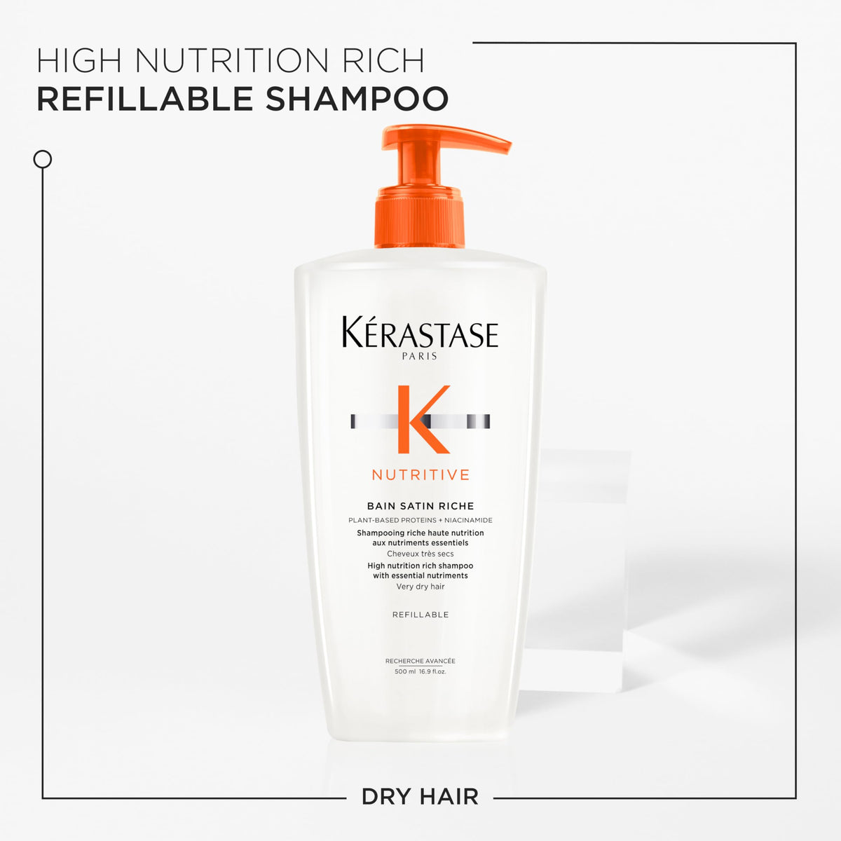 KÉRASTASE label close-up showing plant-based proteins and niacinamide benefits