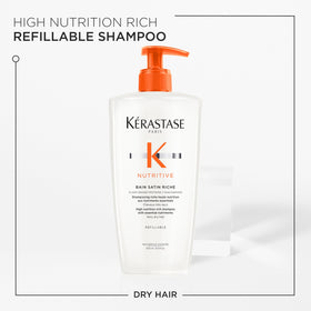 KÉRASTASE label close-up showing plant-based proteins and niacinamide benefits