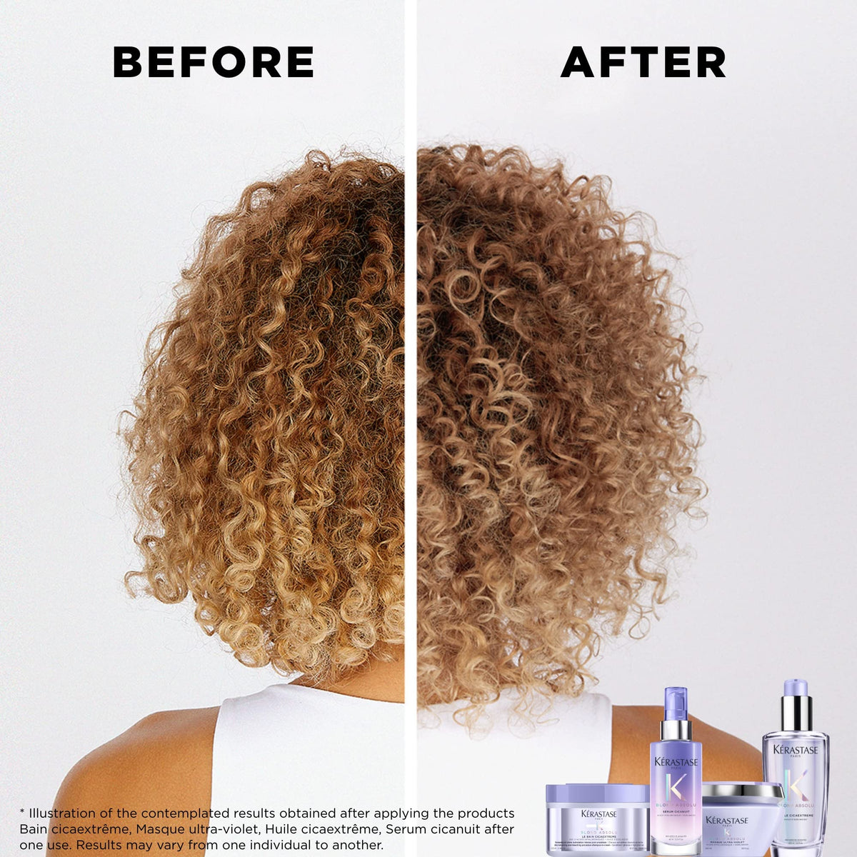 KÉRASTASE before and after split ends improvement for visibly neater tips