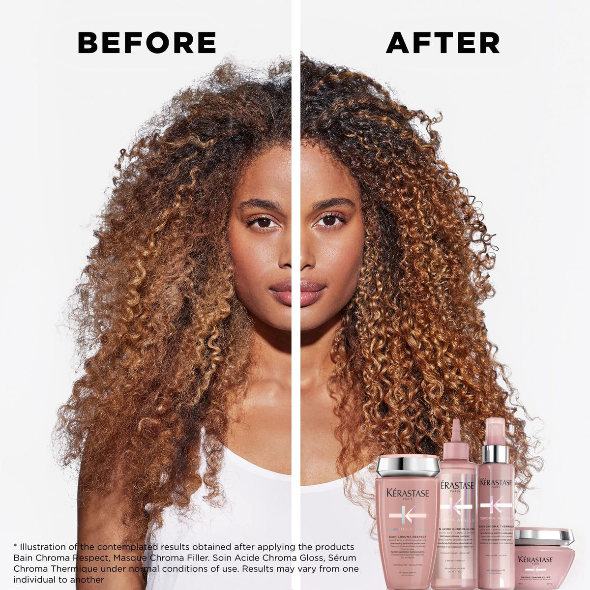 KÉRASTASE bottle beside Chroma Filler mask illustrating routine pairing benefit