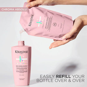 500ml pouch next to measures for scale showing KÉRASTASE generous refill benefit