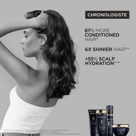 KÉRASTASE Chronologiste being applied to damp hair for heat protection and hydration