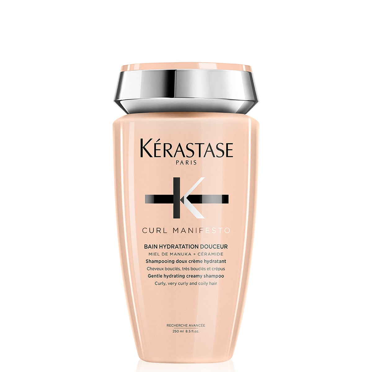 KÉRASTASE front bottle view showing product and branding, highlights premium packaging and clarity