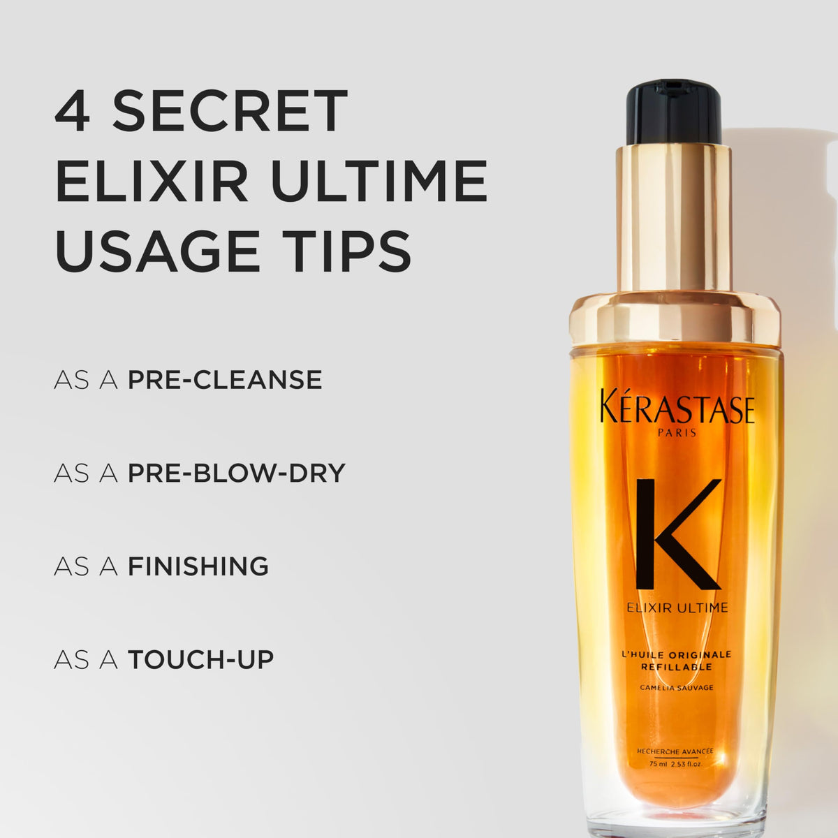 KÉRASTASE bottle held in hand for scale and easy-pump benefit