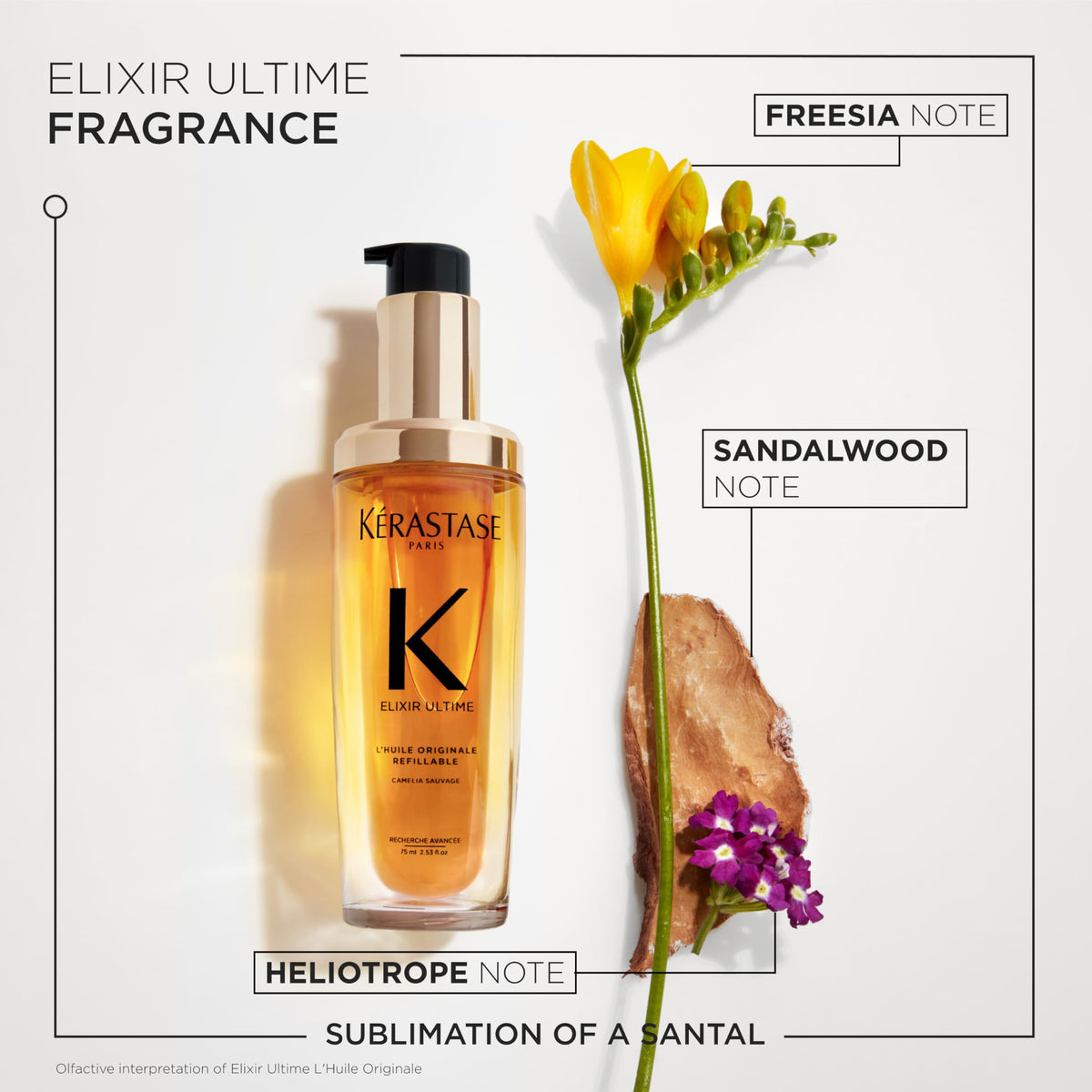 KÉRASTASE labelled glass bottle emphasizing recycled-glass packaging benefit