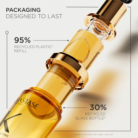 KÉRASTASE refillable glass bottle detail emphasizing sustainable design