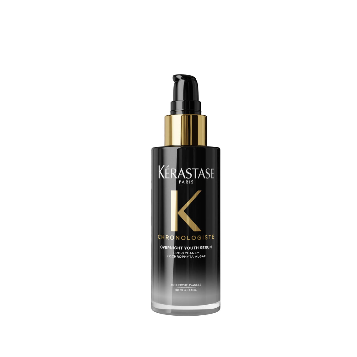 KÉRASTASE front bottle showing Chronologiste overnight serum, easy nighttime care