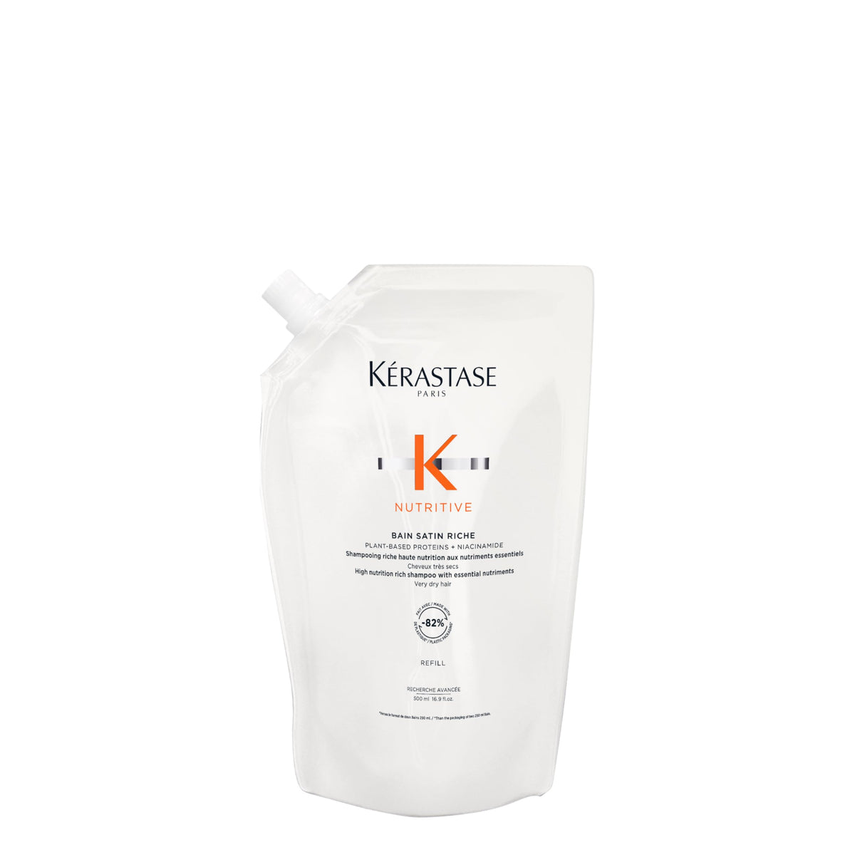 KÉRASTASE refill pouch front packaging showing product and volume benefits