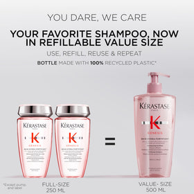 KÉRASTASE pump and cap detail highlighting easy dispensing and controlled use benefit