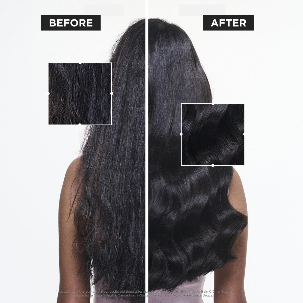 KÉRASTASE before and after hair showing reduced frizz and shine