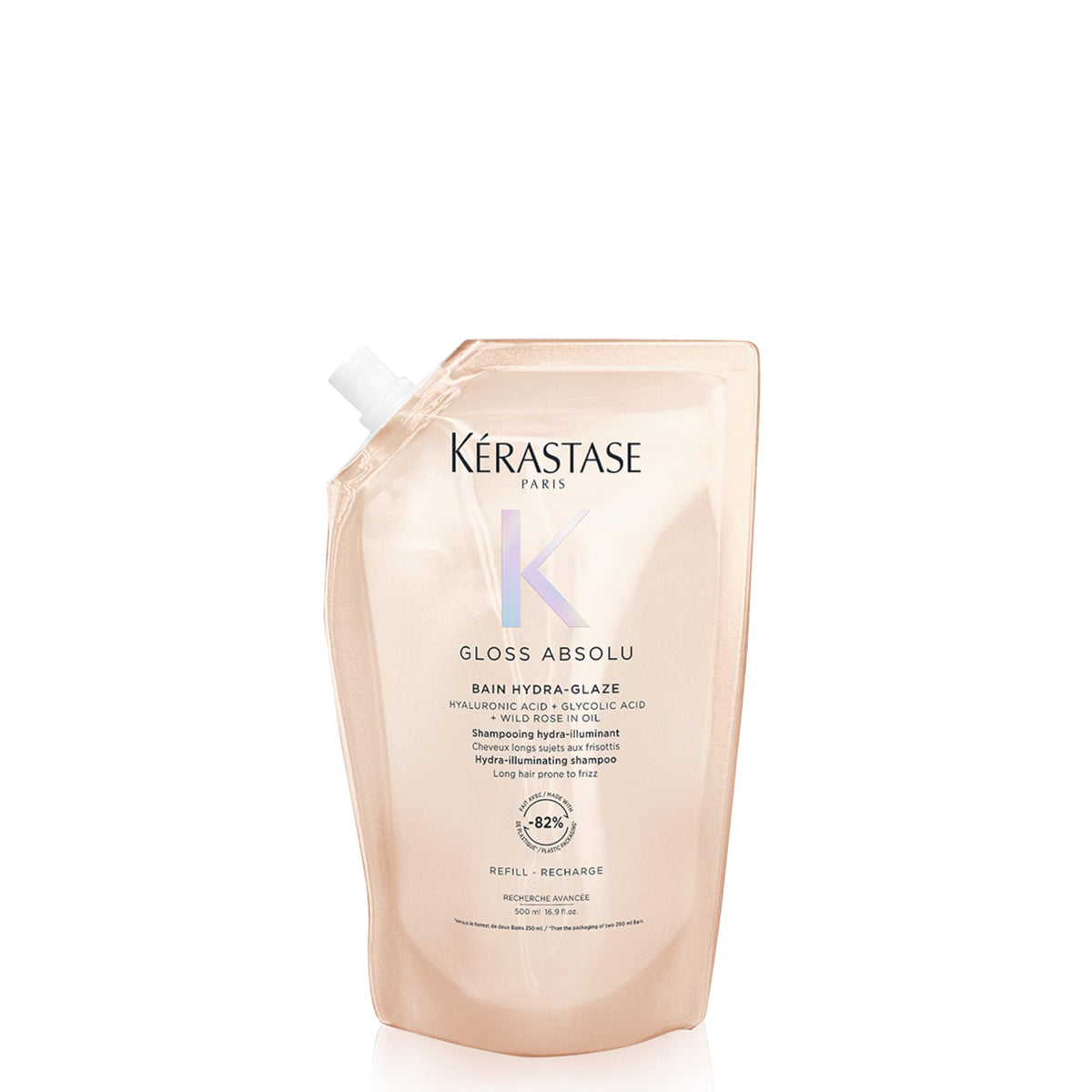 KÉRASTASE front bottle showing label and glossy finish benefit