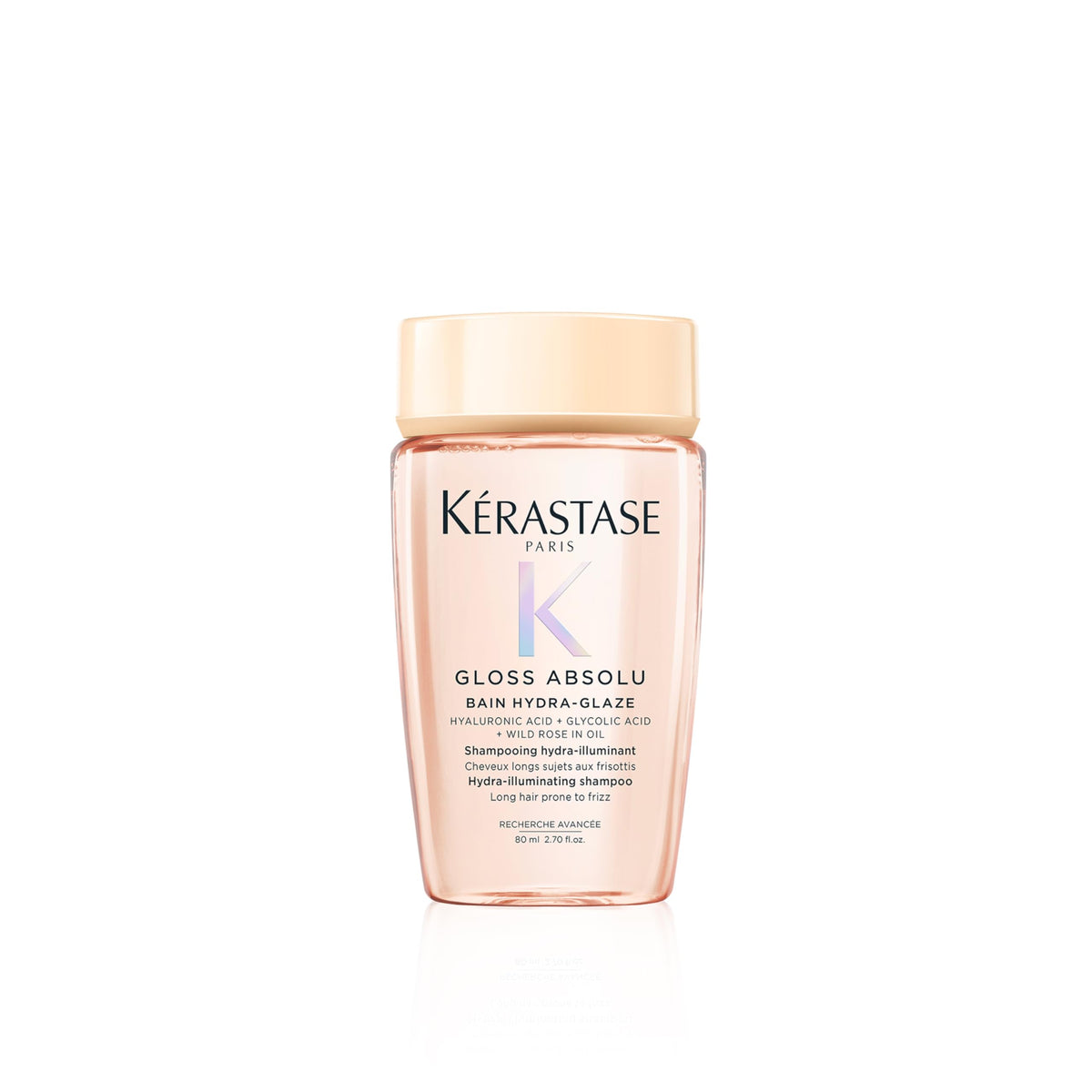 KÉRASTASE front bottle showing travel-size packaging and glossy benefit