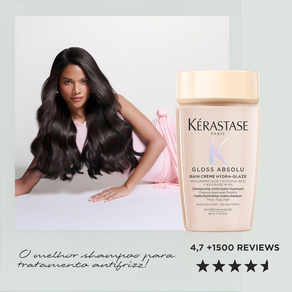 KÉRASTASE travel bottle held in hand to show 2.7 fl oz scale and easy portability advantage