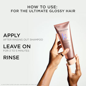 KÉRASTASE conditioner on bathroom shelf conveying premium everyday routine