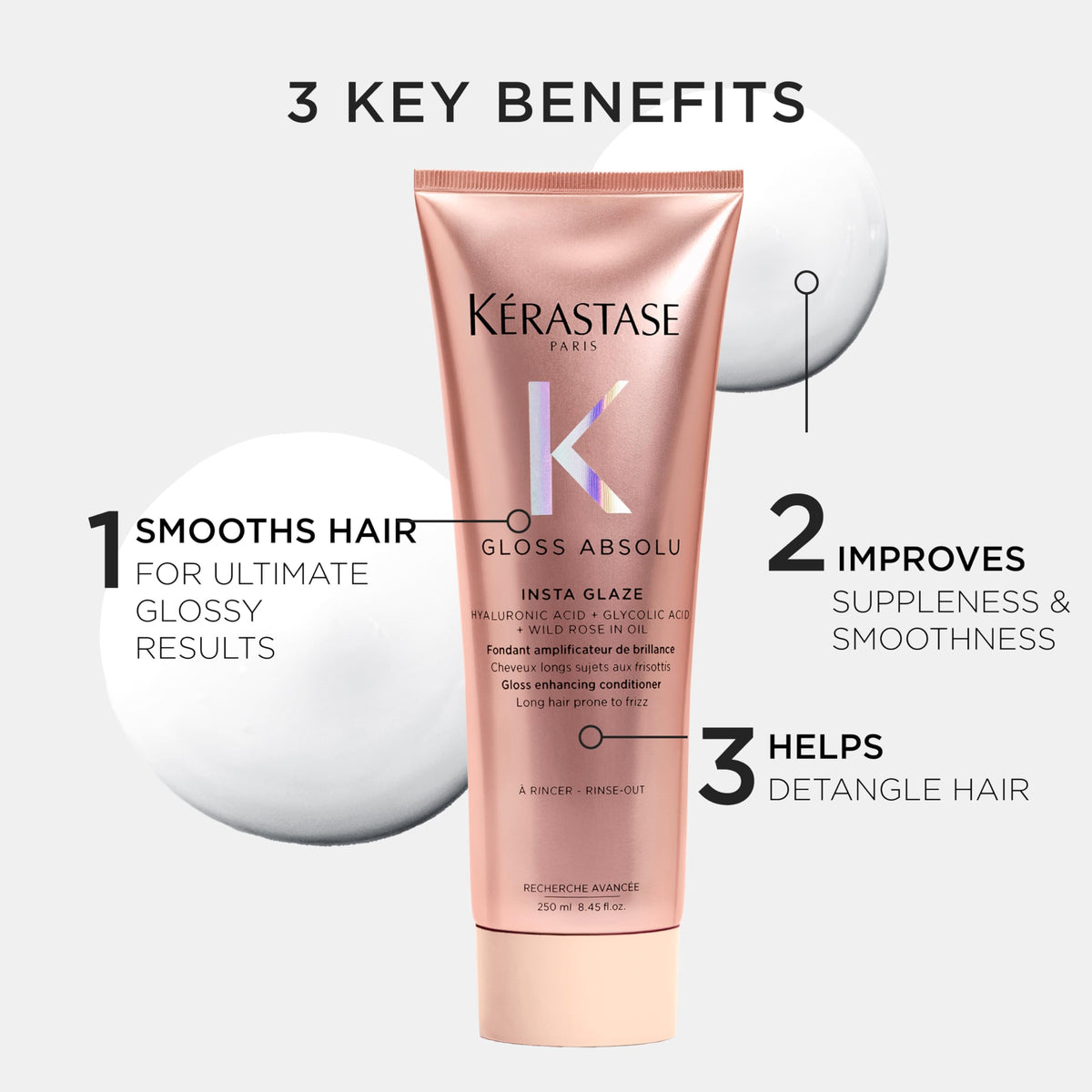 KÉRASTASE conditioner pumped on hand demonstrating silky detangling benefit