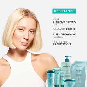 KÉRASTASE before and after hair comparison showing stronger, shinier strands
