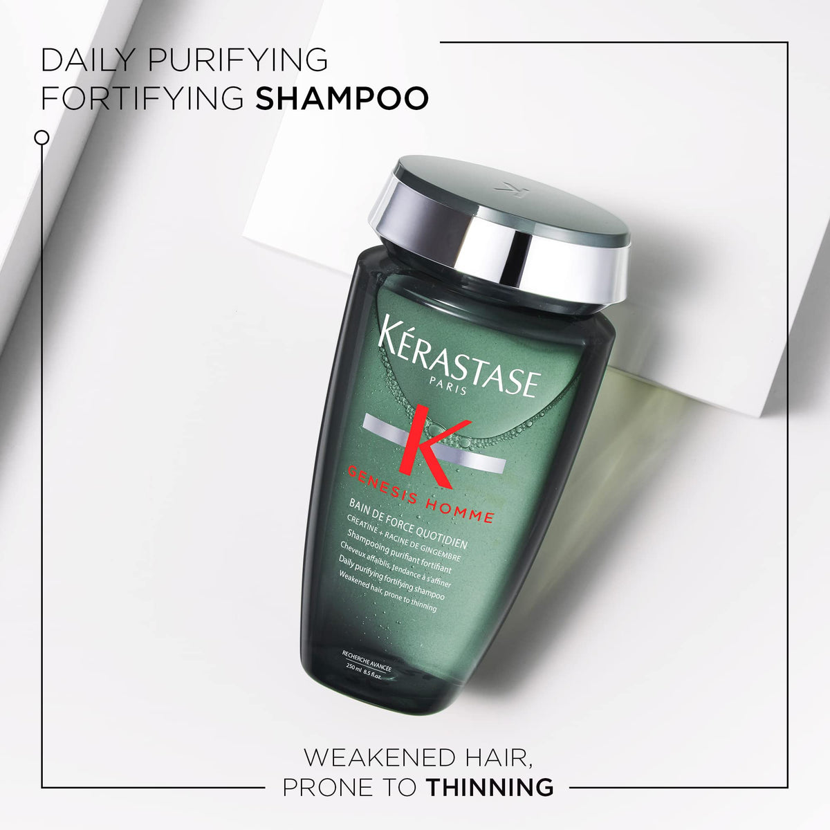 KÉRASTASE label close-up highlighting Creatine and Ginger Root benefits