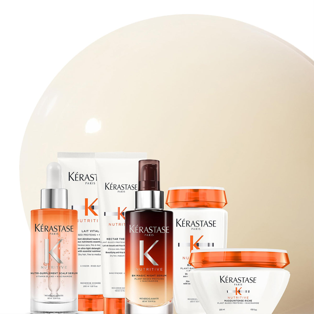 KÉRASTASE bottle on bathroom shelf in lifestyle setting for daily care benefit
