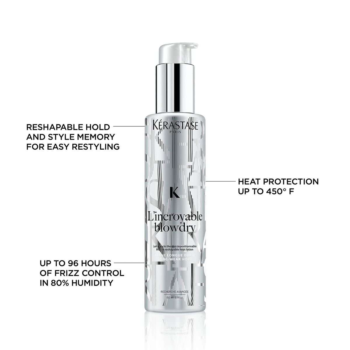 KÉRASTASE styled blowout result on model, highlights frizz control and high shine