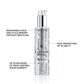KÉRASTASE styled blowout result on model, highlights frizz control and high shine