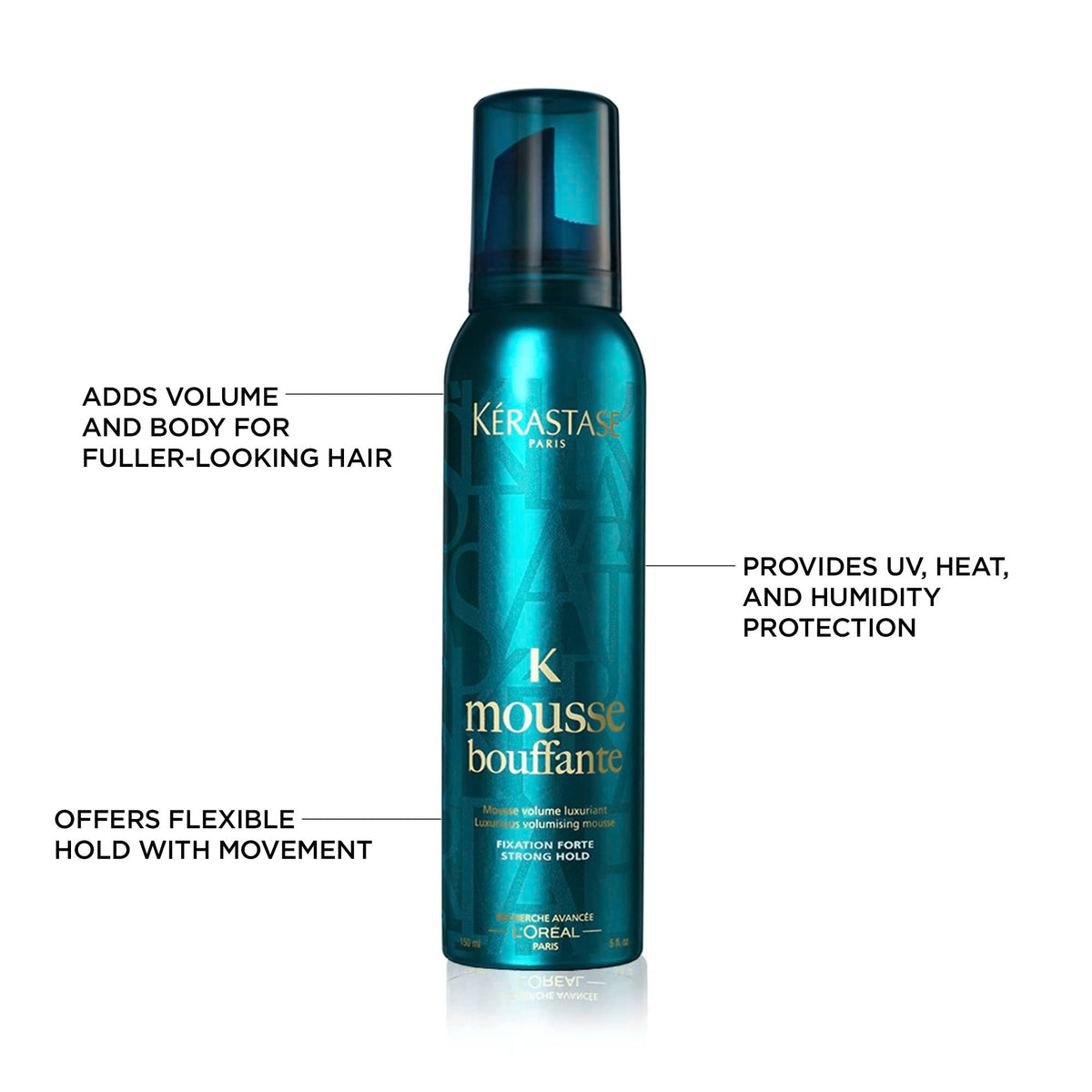 KÉRASTASE mousse applied during blow-dry session creating lifted, bouncy hair