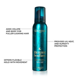 KÉRASTASE mousse applied during blow-dry session creating lifted, bouncy hair