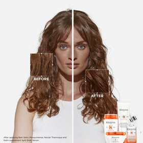 KÉRASTASE applying Nectar Thermique to towel-dried hair for detangling and heat protection