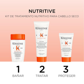 KÉRASTASE Nutritive travel set styled with suitcase illustrating on-the-go convenience